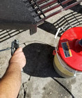 Pneumatic Grease Pump For 25-50Lb Pails, 40:1 Ratio Up To 4,000 PSI, 7 Ft High Pressure Hose, Control Valve in use.