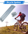 12G 205mm Bicycle Spokes Set For All Wheel Types shown with cyclist on hill, highlighting durability and flexibility with silver nipples.