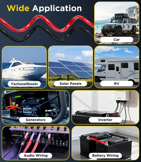 Wide Application Six AWG Battery Cable Kit With Ten Foot Black And Ten Foot Red Copper Wire, Tinned Copper Lugs, Five Sixteenth Inch Lugs And Five Three Eighths Inch Lugs, Heat Shrink Tubing, Ideal For Auto Marine RV Solar for car, RV, solar panels