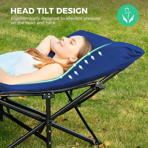 Person relaxing on Extra Wide Camping Cot for Adults With Mattress, Heavy Duty 1200D Oxford Fabric Folding Cot, in garden