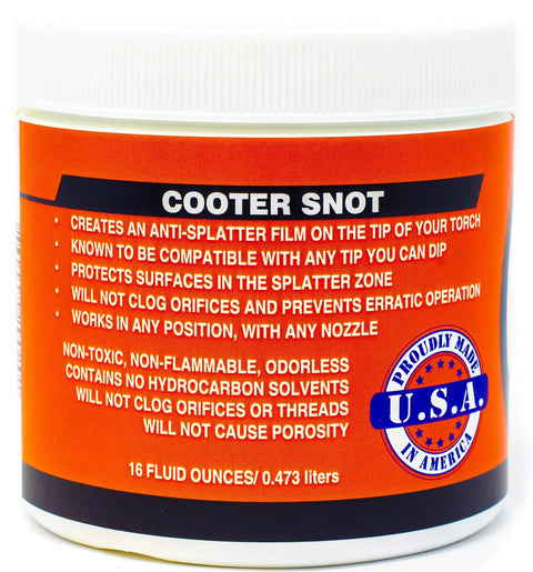 Jar of Cooter Snot Tip Dip Anti Spatter Gel for Welding Nozzles, non-flammable, Silicon-free, 16 oz size, made in USA label