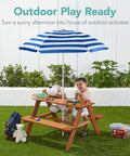 Wooden Kids Picnic Table With Umbrella For Backyard Play And Outdoor Fun Activity Table Set With Built In Benches 220 Lb Capacity