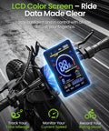LCD screen display on 16 Inch Fat Tire Electric Bike For Adults And Teens With Peak 1500W Motor 28 MPH Top Speed 65 Mile Range 48V 15.6Ah Battery Full Suspension All Terrain Ebike For Mountains Snow And Sand Black.