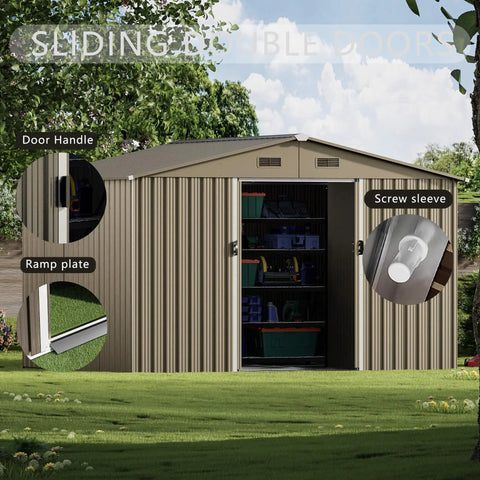10 Foot By 8 Foot Outdoor Storage Shed With Waterproof Lockable Door Metal Tool Shed With Sliding Door And Ventilation Garden View