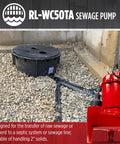 Rugged Half Horsepower 115V Cast Iron Sewage Pump With 5600 GPH Flow next to a septic tank, showing its installation capability.