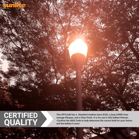 High Pressure Sodium Light Bulb 70 Watt 6000 Lumen Hella Bright ED17 MED Base E26 ANSI S62 2100K illuminating street