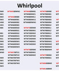 List of Whirlpool washing machine model numbers with corresponding identifiers for parts and repairs.