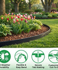 1.5 Inch Tall Landscape Edging Kit With 33 Ft Per Piece, 3 Pack Includes 120 Spikes, No Dig Lawn Border used around flower beds