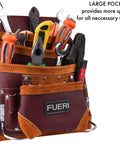 Maroon Leather Tool Pouch With Triple Hammer Holders And 10 Pockets For Construction Pros Carpenters Electricians Framers And Garden Work Built To Last Heavy Gauge 2.5-2.75mm Leather filled with tools
