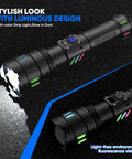 Beast Mode Rechargeable LED Flashlight 100000 Lumens Ultra Long Range 5000 Feet USB C Three Modes Single Button Super Bright Design