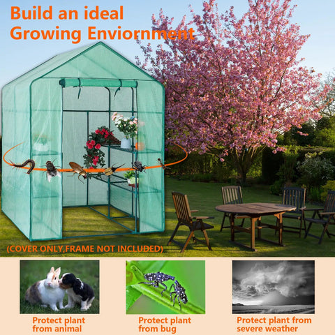 Walk In Greenhouse Replacement Cover 56 Inch By 56 Inch By 76 Inch PE Cover for Gardening With Roll Up Zipper Door Waterproof Frost Protection Wind Rain Proof Easy Setup No Frames Included