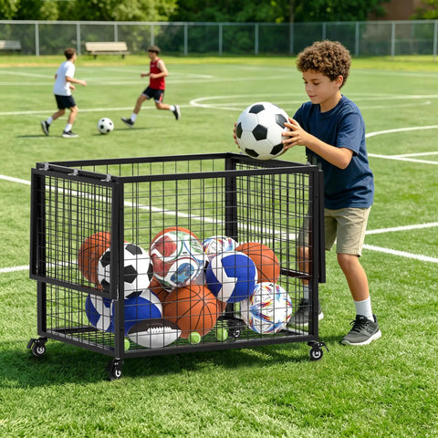 Smooth Rolling Ball Cart With Secure Lock And Hella Spacious Compartment For Garage Sports Gear Yoga Balls Basketball Storage Bin That Glides Effortlessly Indoors And Outdoors