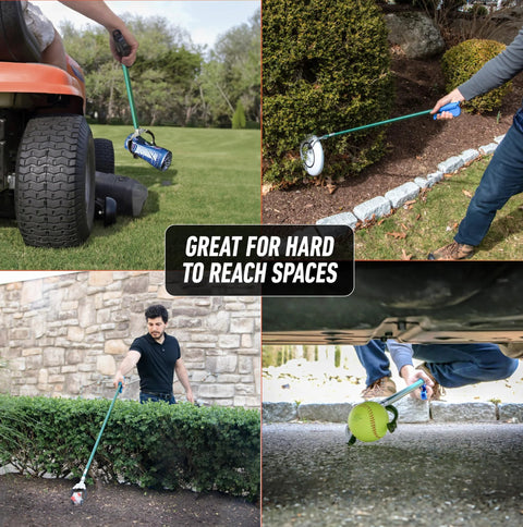Using a 36 inch reacher grabber tool for picking up items in hard to reach places like bushes, under vehicles, and around the yard.