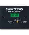 Surge Guard 50A Hardwire Automatic Transfer Switch With RVC Ready Monitoring interface showing voltage display.