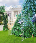 White Wedding Garden Arch Arbor With Curved Metal Archway For Climbing Plants Roses And Vines Backyard Patio Lawn Outdoor Ceremony Ready To Stand Up To Wind Heavy Duty Iron Frame With Powder Coating Anti Rust And Easy Setup