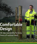 Unisex ANSI Class III High Visibility Rain Suit Jacket And Bib Set With Color Block Design Water Resistant Reflective 3M Tape Yellow And Black Heavy Duty Workwear For Construction And Outdoor Jobs Large
