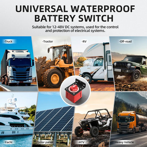 Beefed Up Battery Switch With Heavy Duty Aluminum Bracket For Boats And RVs, 12V-48V 300A Waterproof Battery Disconnect displayed