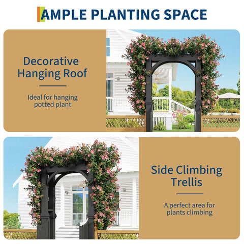 Garden Arbor With Gate And Trellis For Climbing Plants Outdoor Arch For Roses Ivy And Morning Glories Charcoal Finish