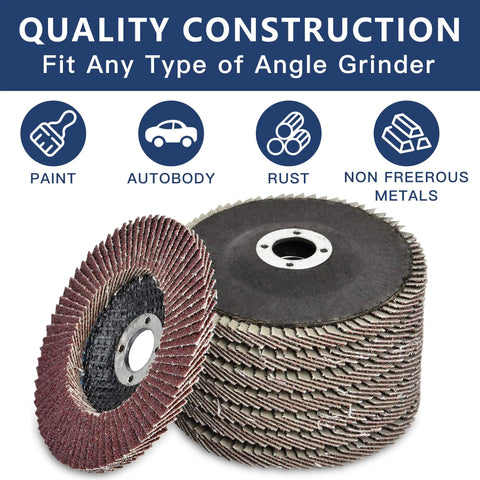 4 Inch Flap Discs Set For Angle Grinders, 20 Pcs Assorted Grit 40 60 80 120 displayed with quality construction features