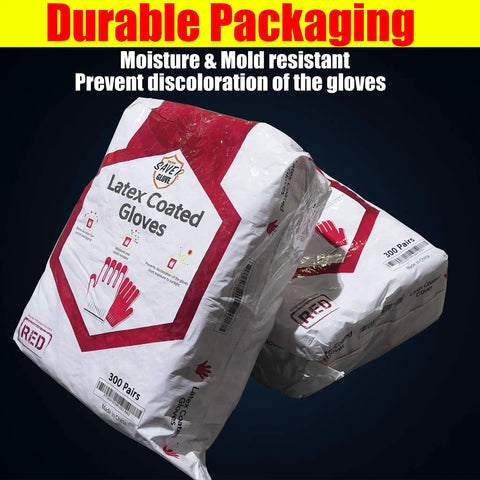 Red Work Gloves Pack Of 300 Touch Screen Ready Latex Palm Coated Nitrile Safety Gloves packaging
