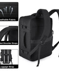 Back view of Under Seat Travel Backpack For Men And Women Airline Approved Personal Item Fits 15.6 Inch Laptop 30L Carry On Bag with features