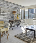 Living room with Smart Thermally Modified Barn Wood Wall Planks Nail In 5 W X 24 L 10 Sq Ft Pack Of 12 on accent wall