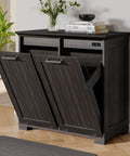 Tilt Out Trash Cabinet Wooden With Double Door 2x10 Gallons Capacity Espresso Finish And Black Top Panel Hidden Trash Can For Odor Control
