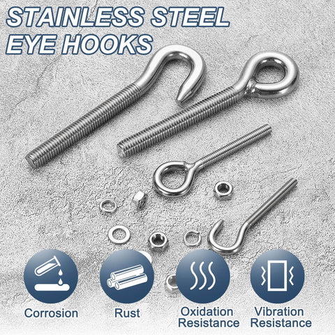 Stainless Steel M5 Lifting Shoulder Eye Bolts Set 4 Pack With Double Nuts Flat Washers And Spring Washers 60mm Length