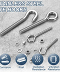 Eight M5 Stainless Steel Eye Bolts Kit With Double Nuts, Flat Washers And Spring Washers, 60mm Length, shown with resistance icons.