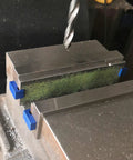 Magnetic Parallel Keepers for Vise and CNC Machining with blue powder-coated aluminum, ultra strong rare earth magnets attracting chips