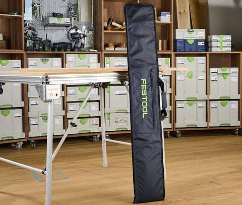 Heavy Duty Nylon Carrying Case For FS Guide Rails Keeps Up To Two FS 1400 And Shorter Rails Safe with dual handles in a workshop