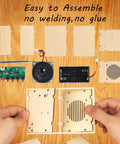 Build Your Own FM Radio Kit For Kids And Teens Ages 8 To 14 STEM Toys Fun DIY Electronics Snap Circuits Style Learn Electronics While Building And Testing Radio Circuits Classic Wood Edition - wooden components and electronic parts layout
