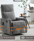 Full Body Massage Rocker Recliner With Heat Eight Vibrating Nodes For Back Lumbar And Legs Swivel And Manual Recline Space Saving Design Dark Gray Fabric shown in a living room setting