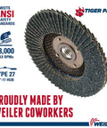 Tiger Paw Four And A Half Inch Abrasive Flap Disc Flat Ty27 with zirconia grit, phenolic backing, side view