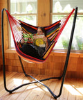Hanging Hammock Chair With Space Saving Stand For Indoor And Outdoor Use 330 Pound Capacity Sunset Cotton Seat For Cozy Chill Lounging