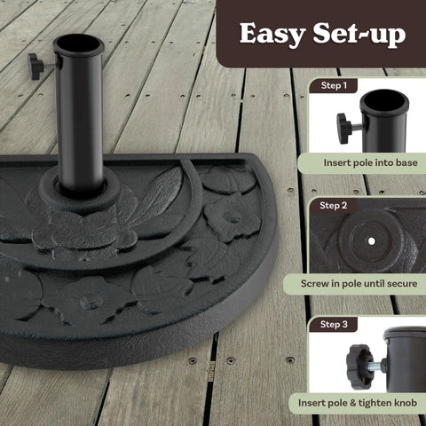 Half Round Umbrella Base 20lb Heavy Duty Freestanding Stand For Outdoor Use Semicircle Resin And Concrete Holder assembly guide