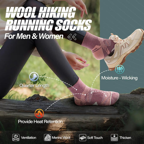 Merino Wool Quarter Ankle Hiking Running Socks With Thermal Warmth And Cushioned Comfort Super Cozy Breathable Mesh Pink Medium