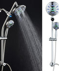 No-Drill 34-Inch Shower Bar With LED Temperature Display, 3-Way Rain And Handheld Shower Head, Stainless Steel Chrome with water flow