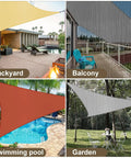 Image displaying Waterproof Sun Shade Sail 8 By 10 Foot Dark Grey Canopy With Curved Edges installed in backyard, balcony, pool, and garden.