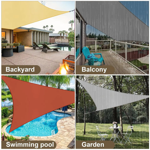 Image displaying Waterproof Sun Shade Sail 8 By 10 Foot Dark Grey Canopy With Curved Edges installed in backyard, balcony, pool, and garden.