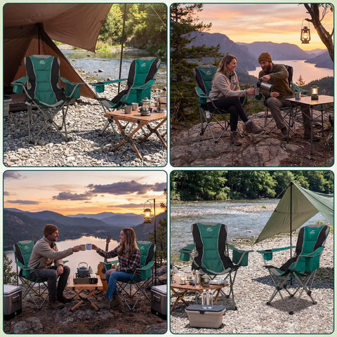 Two Pack Oversized Camping Chair Set With 3 Level Adjustable Back Ergonomic Lounge Comfort Cup Holders And Cooler Bag by a lakeside camp