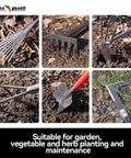 Heavy Duty 6 Piece Garden Tool Set With Trowel Rake 2 In 1 Hoe And Crack Weeder Cultivator And More Durable Hand Tools in use