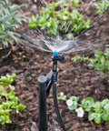 Adjustable Flow Micro Sprinkler Assembly With Half Circle Fan Spray for drip irrigation in gardens and shrubs, includes riser