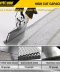 Hurricane sheet metal hand seamer, 6-inch straight jaw with ergonomic TyreGrip handle, front view on metal sheet.