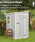 5x4 Ft Outdoor Resin Storage Shed With Floor And Lockable Window Door in garden setting, light gray, less time to install