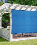 Blue Sun Shade Sail 3 Ft By 7 Ft Straight Edge With Grommets UV Blocking And Water Permeable Canopy Cover installed on pergola