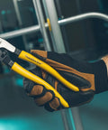 Tough Nine Inch Cable Cutter With Comfort Dipped Grips and Solid Forged Steel Arms designed for fast electrical wire snipping.