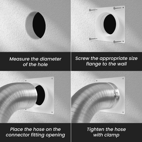 Heavy Duty Plastic Duct Connector Flange For Round Vent 4 Inch Easy Install DIY Wall Plate Adapter, wall-mounted HVAC duct setup