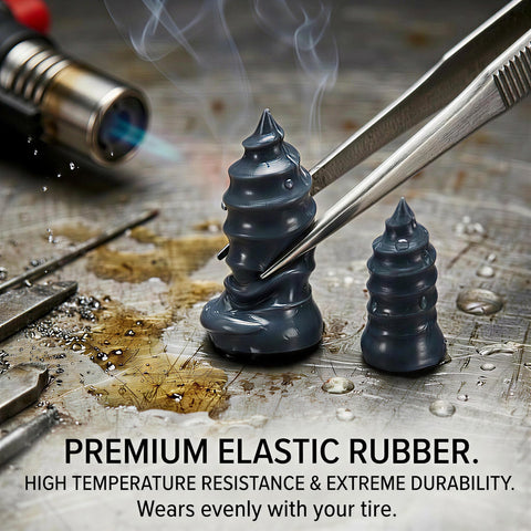 Emergency Tire Repair Screws For Tubeless Tires Quick Plug Kit To Seal Leaks In Minutes No Tire Removal Needed Works For Cars Motorcycles And Bikes Back On The Road Fast, featuring dual-size plug screws on a workbench.
