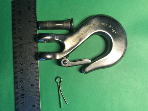316 Stainless Steel Clevis Slip Hook With Safety Latch Five Sixteenth Inch Marine Grade For Marine Tie Downs And Heavy Lifting